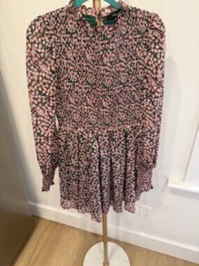 Lulus Pink Green Floral Long Sleeve Mini Dress